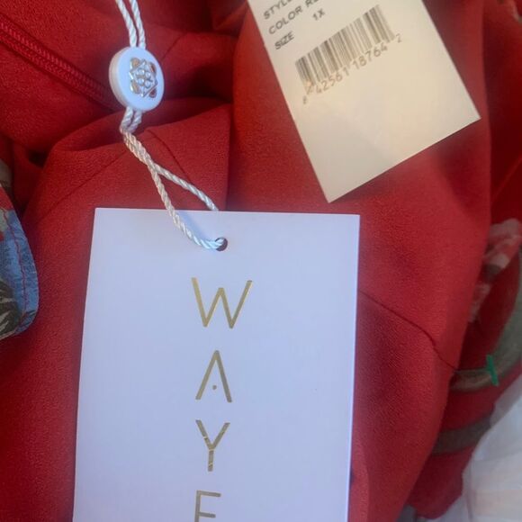 WAYF Chelsea Tiered Ruffle Maxi Dress Red Tropical Flutter Sleeves Floral NEW 1X - Picture 14 of 16